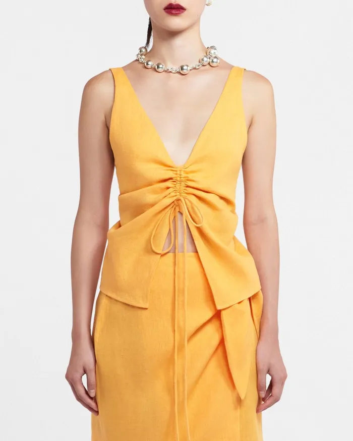 Nanushka Tops Women Berdine Sale Linen RuchedFront Top Orange