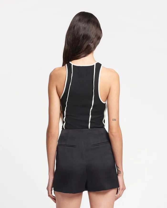 Nanushka Tops Women Enna Patchwork MeshJersey Tank Top BlackWhite Wax