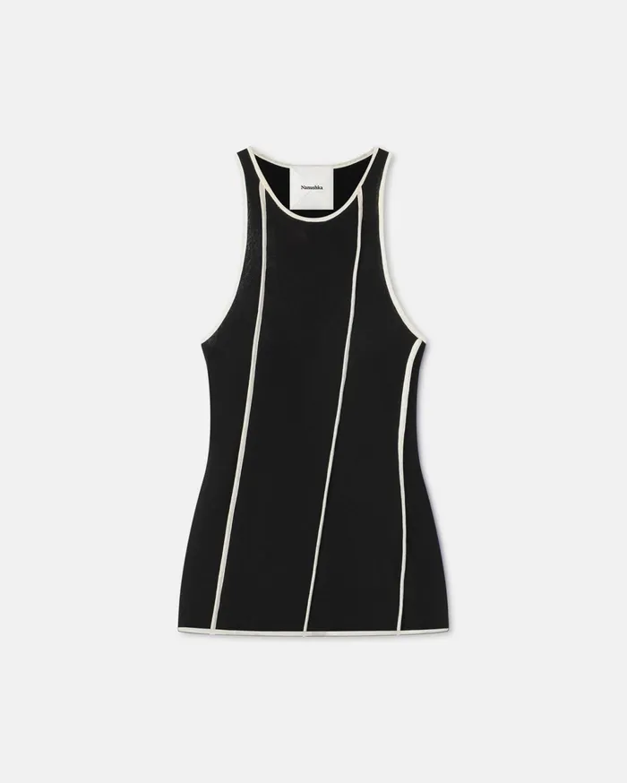 Nanushka Tops Women Enna Patchwork MeshJersey Tank Top BlackWhite Wax