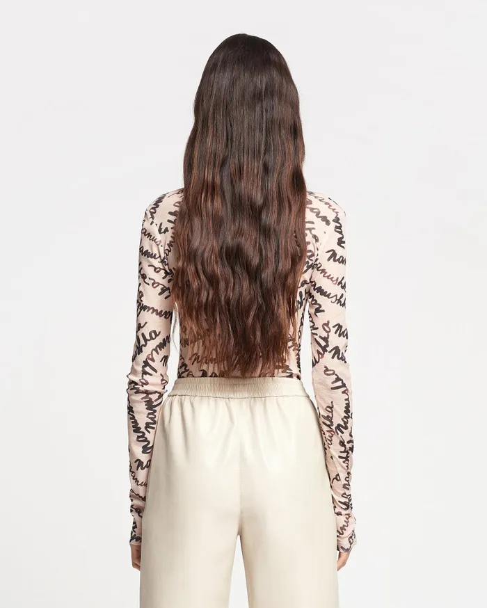 Nanushka Tops Women Harri MeshJersey Turtleneck Top Scribble Logo