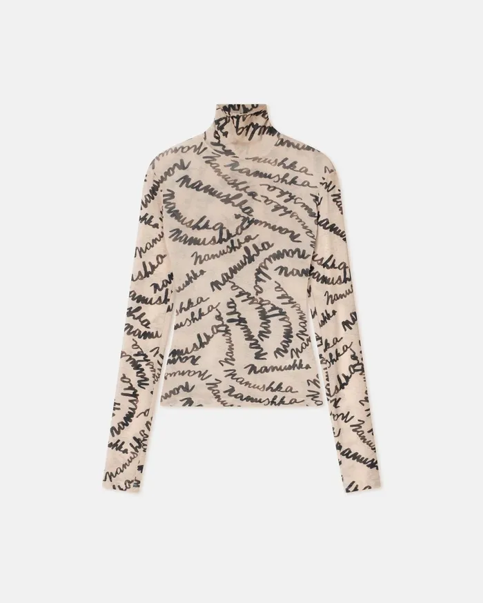 Nanushka Tops Women Harri MeshJersey Turtleneck Top Scribble Logo