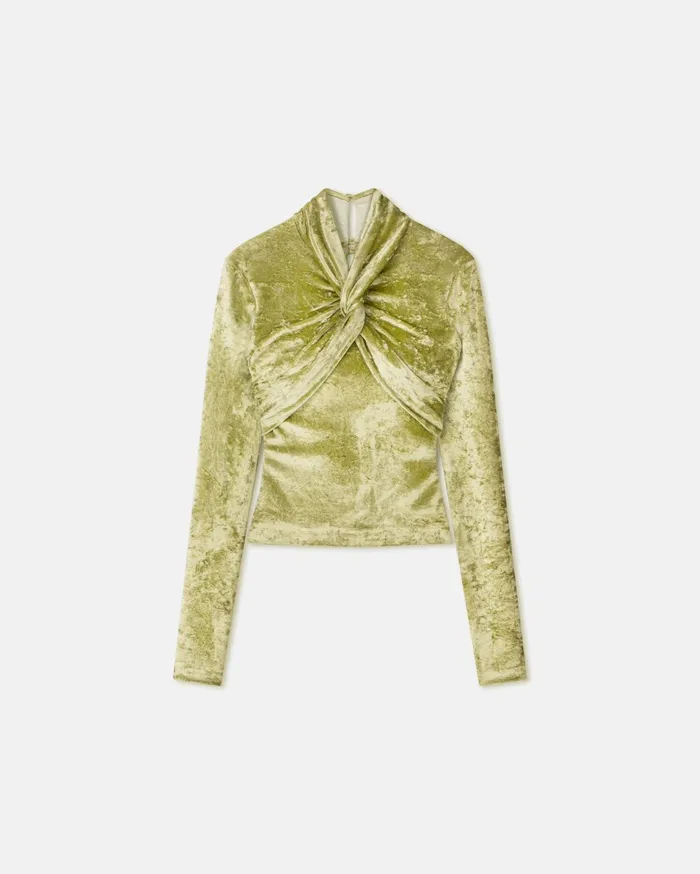 Nanushka Tops Women Iride TwistFront Crushed Velvet Top Sage