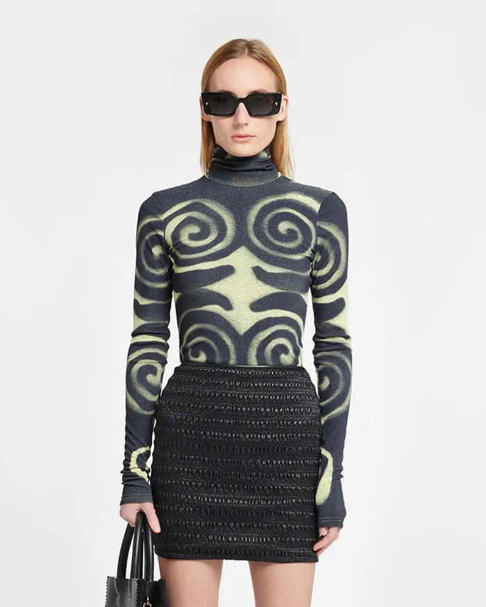 Nanushka Tops Women Josa MeshJersey Turtleneck Top Spiral Spray
