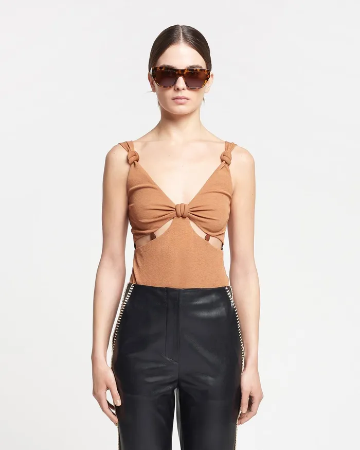 Nanushka Tops Women Seve Beaded MeshJersey Bodysuit Caramel