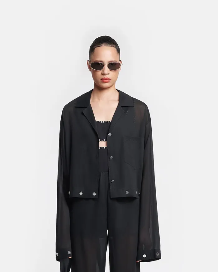 Nanushka Tops Women Vally Studded Cropped Organza Shirt Black