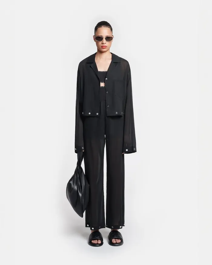 Nanushka Tops Women Vally Studded Cropped Organza Shirt Black