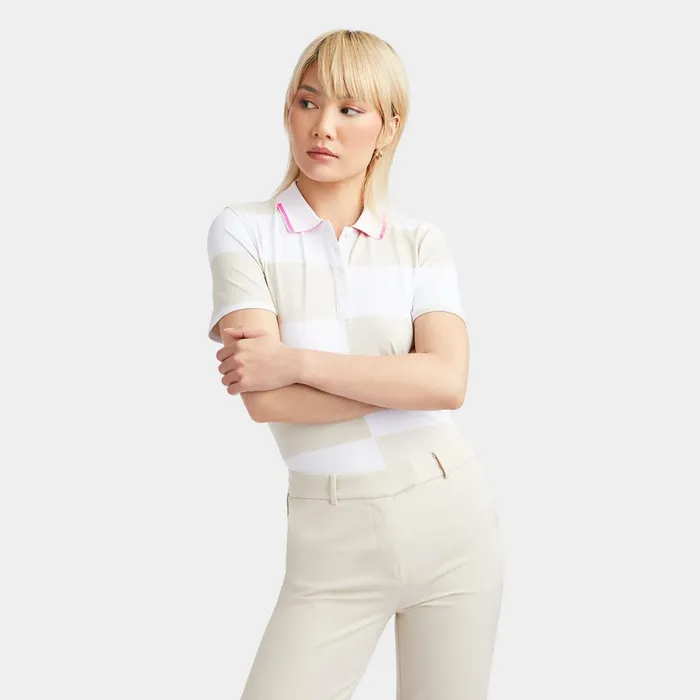 Offset Rugby Stripe Tech Piqu Polo Stone Women GFORE Tops