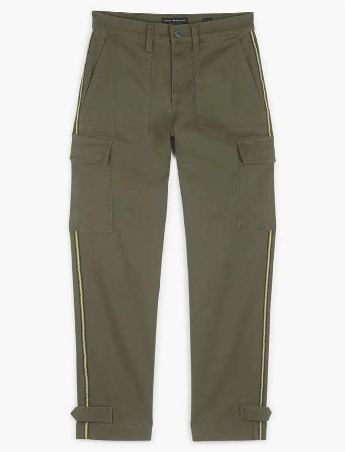 Pants Women Lucky Brand High Rise Cargo W Side Stripe Olive Night