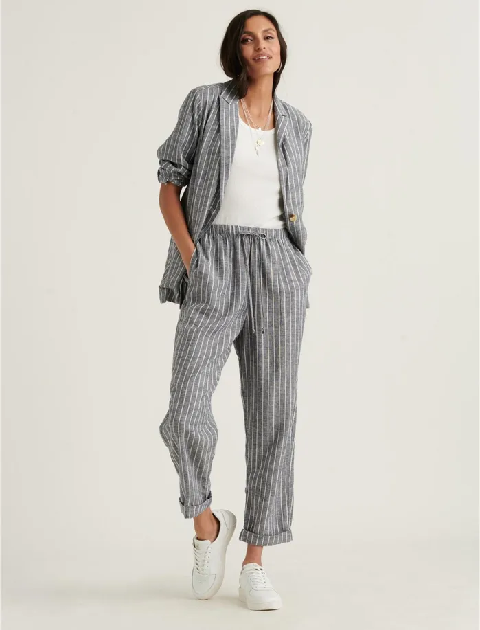 Pants Women Lucky Brand Relaxed Linen Pant Grey Multi