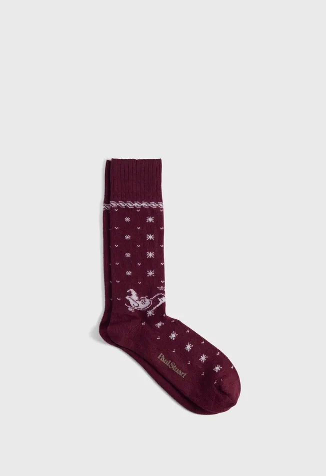Paul Stuart Accessories Santa and Sleigh Motif Sock Green 8211 Men