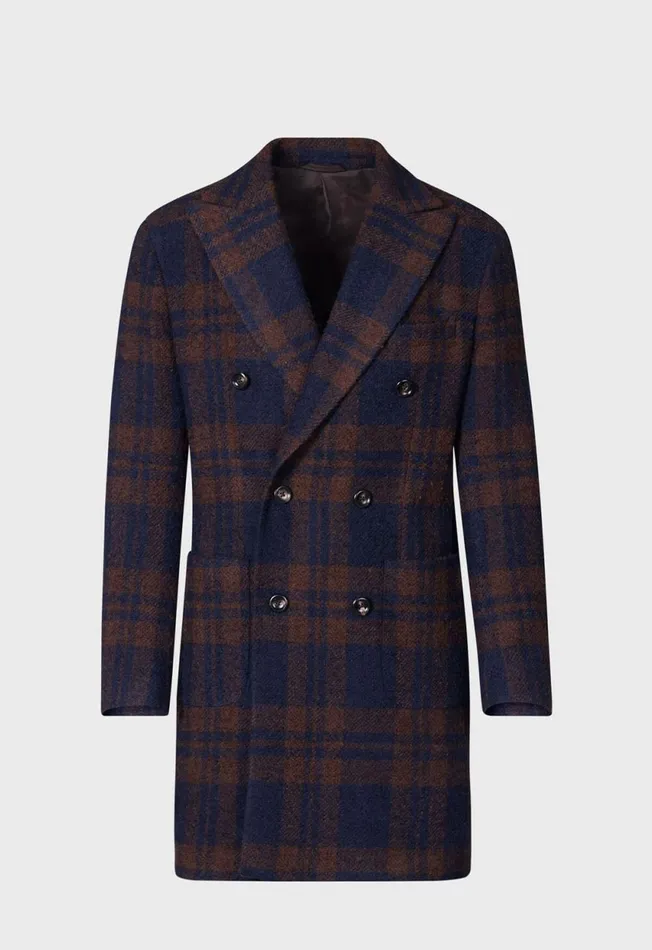Paul Stuart Coats and Outerwear Double Breasted Boucle Plaid Coat Navybrown 8211 Men Paul Stuart Coats and Outerwear Double Breasted Boucle Plaid Coat Navybrown 8211 Men