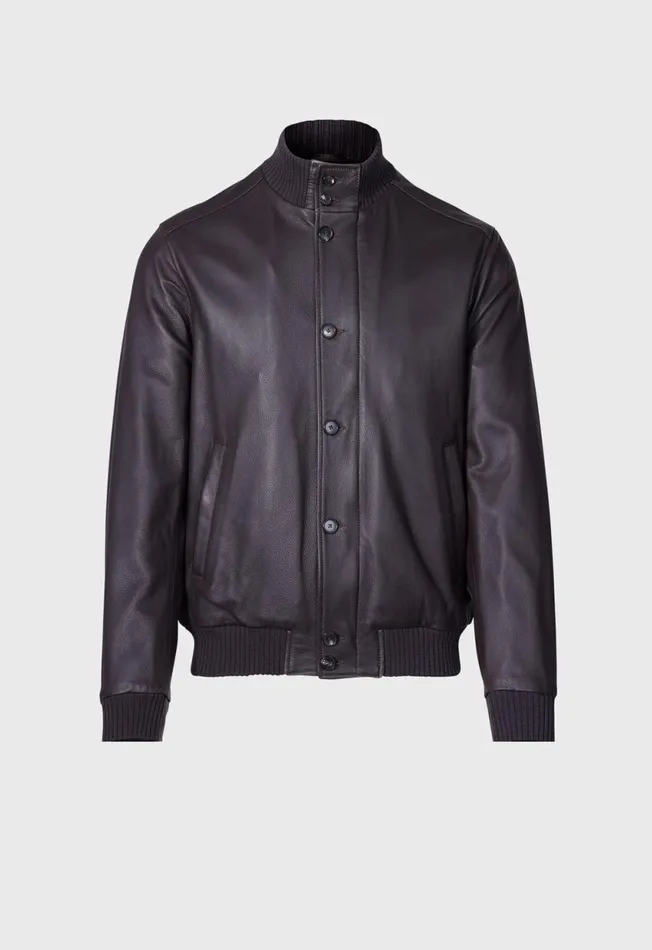 Paul Stuart Coats and Outerwear Leather Bomber Jacket Brown 8211 Men
