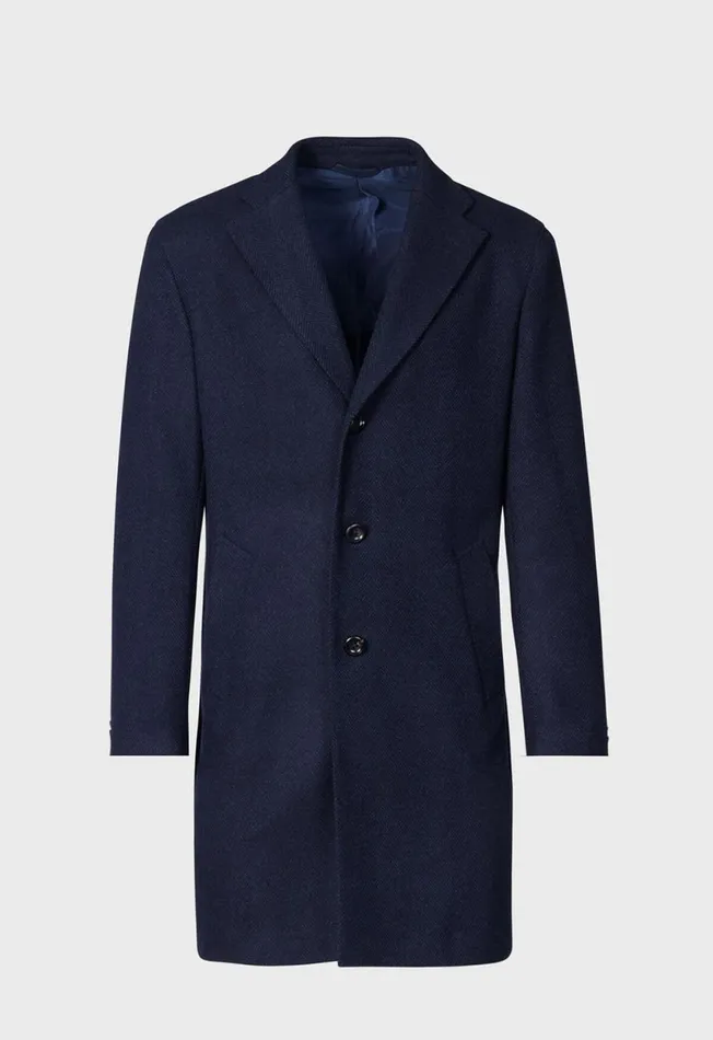 Paul Stuart Coats and Outerwear Wool Herringbone Coat Navy 8211 Men