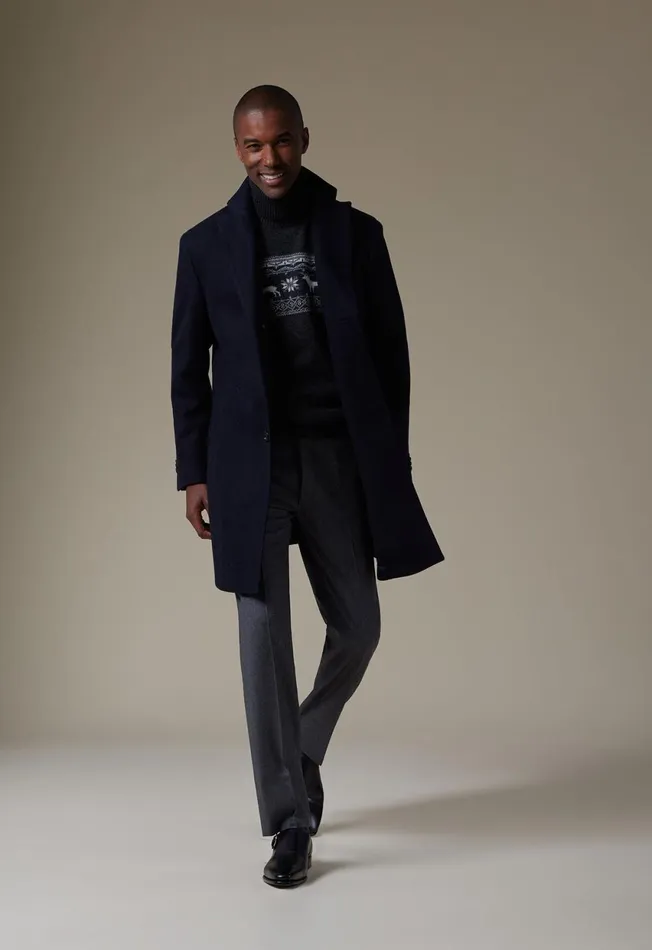 Paul Stuart Coats and Outerwear Wool Herringbone Coat Navy 8211 Men Paul Stuart Coats and Outerwear Wool Herringbone Coat Navy 8211 Men
