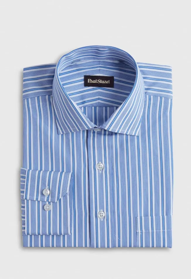 Paul Stuart Dress Shirts Variegated Stripe Cotton Dress Shirt Blue 8211 Men