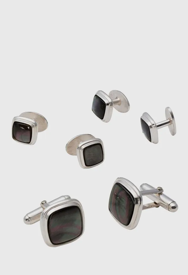 Paul Stuart Jewelry Square Smoked Mother Of Pearl and Sterling Silver Stud Set Gold 8211 Men Paul Stuart Jewelry Square Smoked Mother Of Pearl and Sterling Silver Stud Set Gold 8211 Men