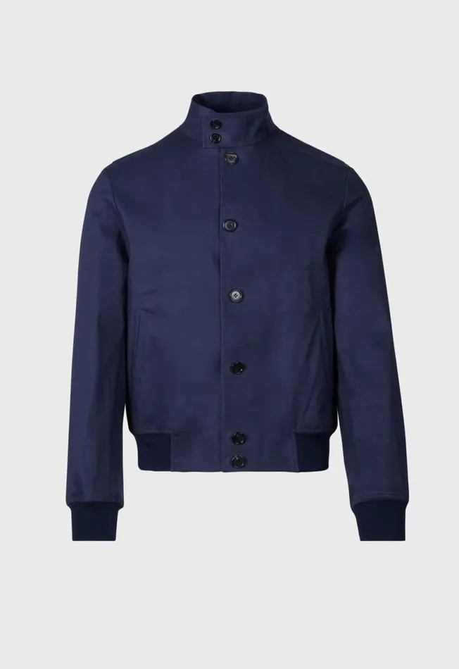 Paul Stuart Outerwear Bonded Cotton Bomber Jacket Navy 8211 Men