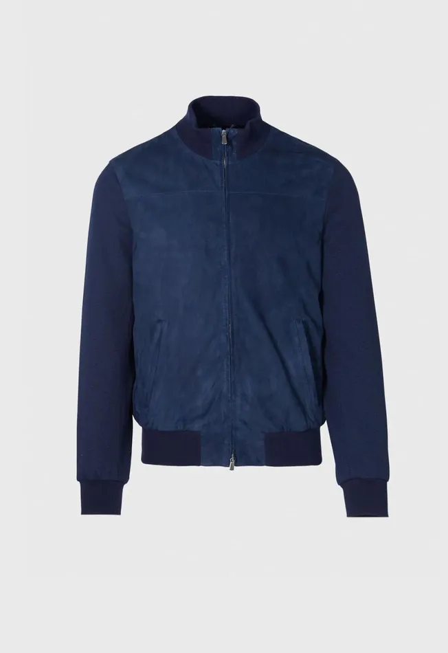 Paul Stuart Outerwear Suede And Jersey Bomber Jacket Blue 8211 Men