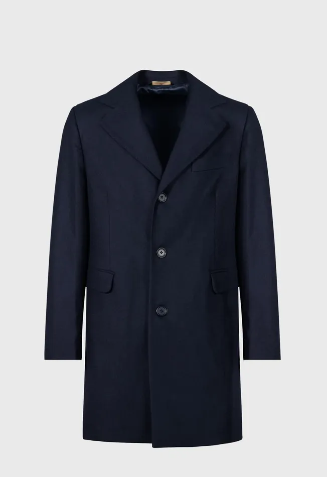 Paul Stuart Outerwear Wool and Cashmere Chesterfield Coat Navy 8211 Men