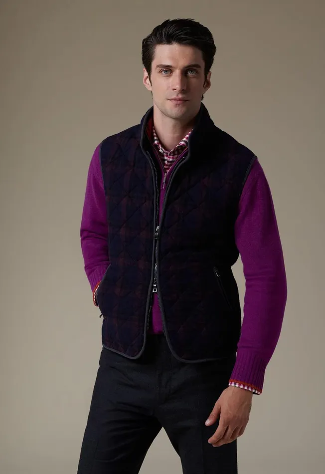 Paul Stuart Outerwear Wool Plaid Quilted Vest Navyburgundy 8211 Men Paul Stuart Outerwear Wool Plaid Quilted Vest Navyburgundy 8211 Men