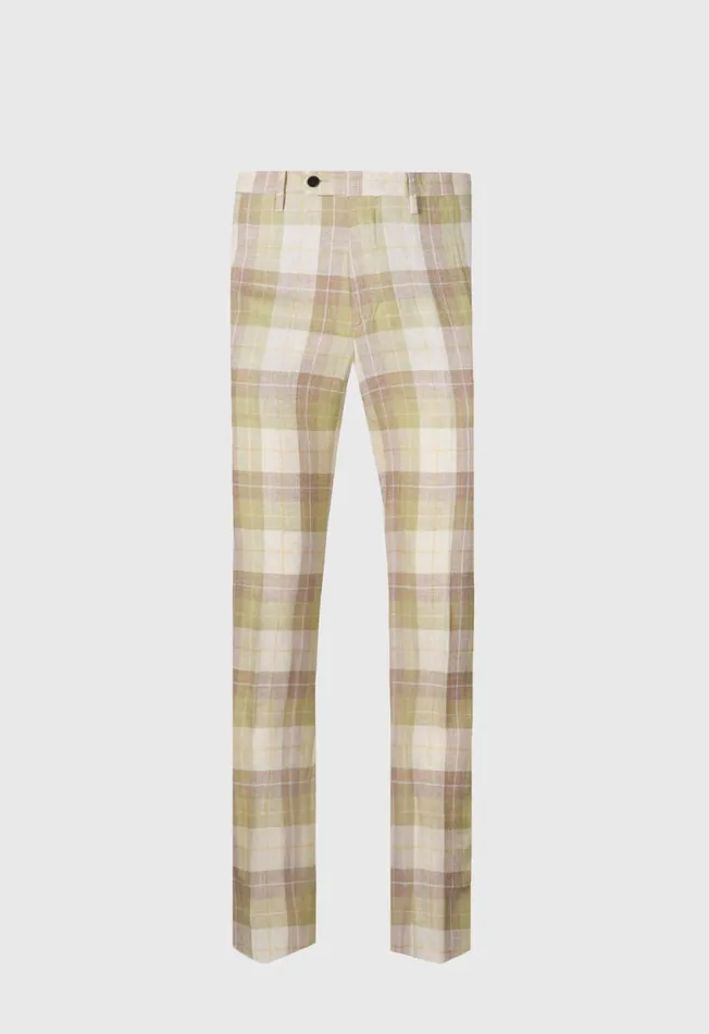 Paul Stuart Pants Linen and Cotton Plaid Trousers Coral 8211 Men