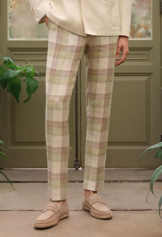 Paul Stuart Pants Linen and Cotton Plaid Trousers Coral 8211 Men Paul Stuart Pants Linen and Cotton Plaid Trousers Coral 8211 Men