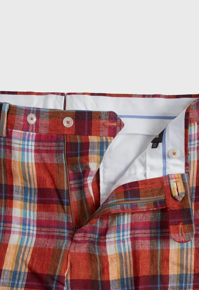 Paul Stuart Pants Linen Plaid Plain Front Dress Trouser Crimson 8211 Men Paul Stuart Pants Linen Plaid Plain Front Dress Trouser Crimson 8211 Men
