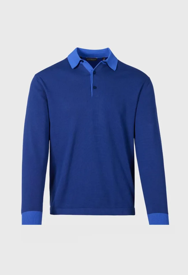 Paul Stuart Polos and TShirts Cotton Long Sleeve Polo Light Blue 8211 Men