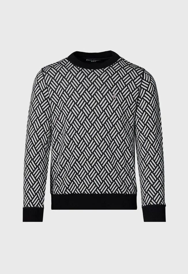 Paul Stuart Polos Parquet Pattern JacquardnbspCrewneck Black 8211 Men