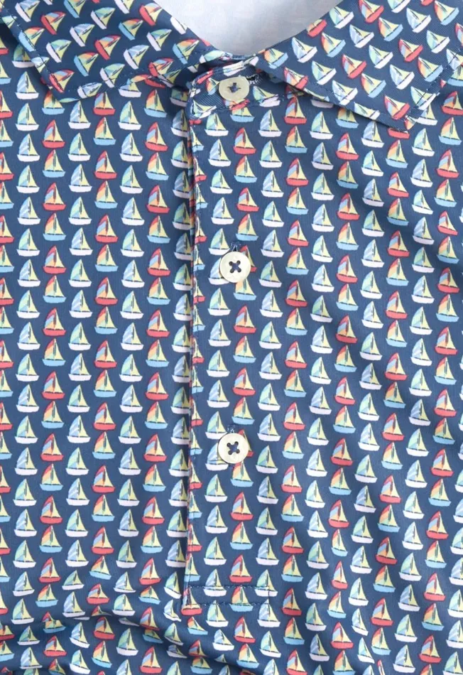 Paul Stuart Polos Sailboat Print Performance Polo Navy 8211 Men Paul Stuart Polos Sailboat Print Performance Polo Navy 8211 Men