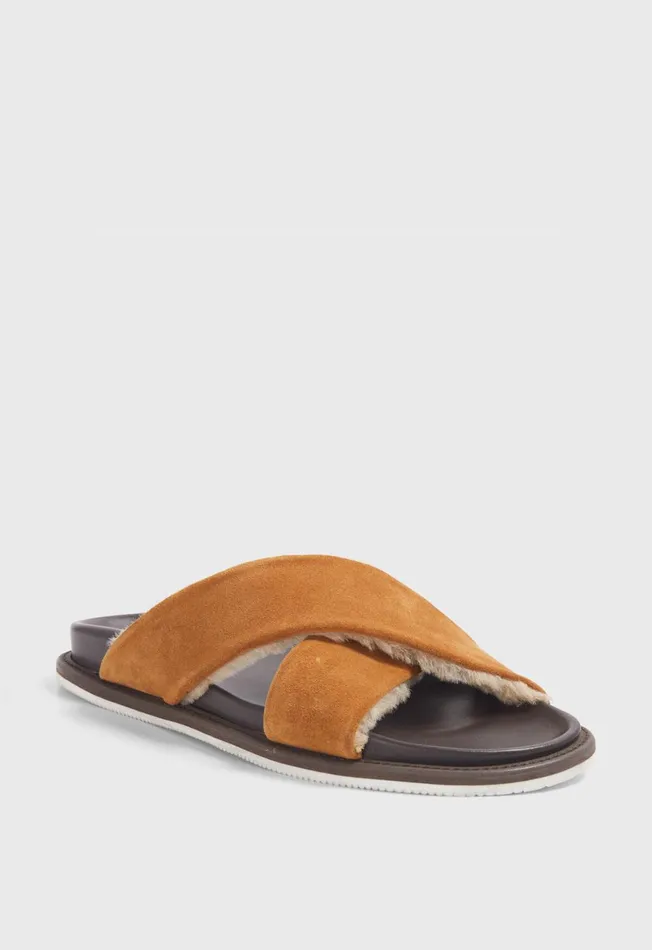 Paul Stuart Sandals Punta III Shearling Crossover Slide Cognac 8211 Men Paul Stuart Sandals Punta III Shearling Crossover Slide Cognac 8211 Men