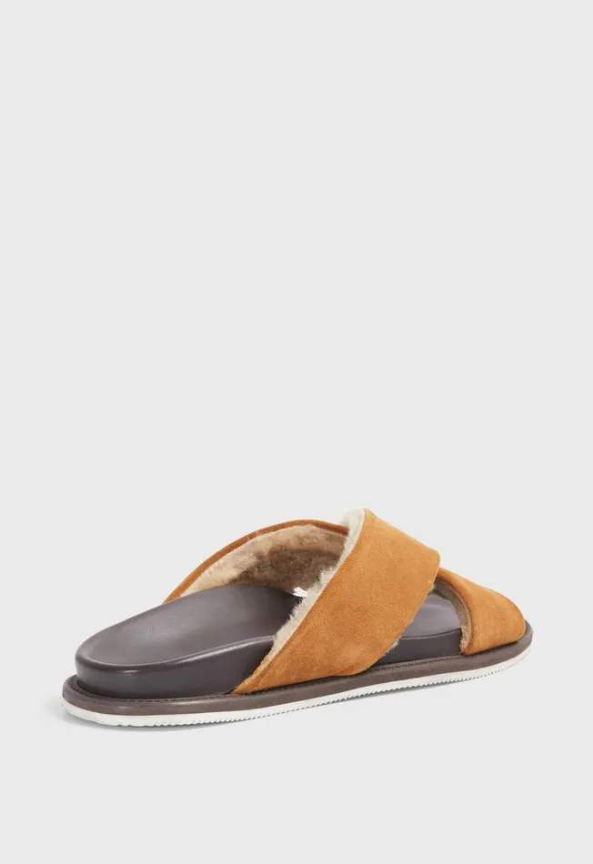 Paul Stuart Sandals Punta III Shearling Crossover Slide Cognac 8211 Men Paul Stuart Sandals Punta III Shearling Crossover Slide Cognac 8211 Men
