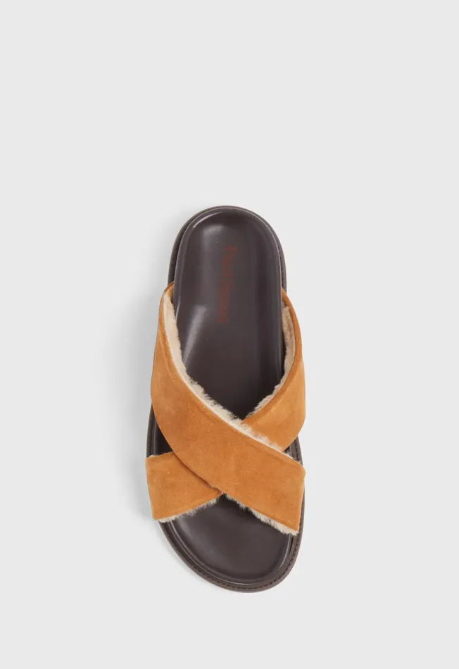 Paul Stuart Sandals Punta III Shearling Crossover Slide Cognac 8211 Men Paul Stuart Sandals Punta III Shearling Crossover Slide Cognac 8211 Men