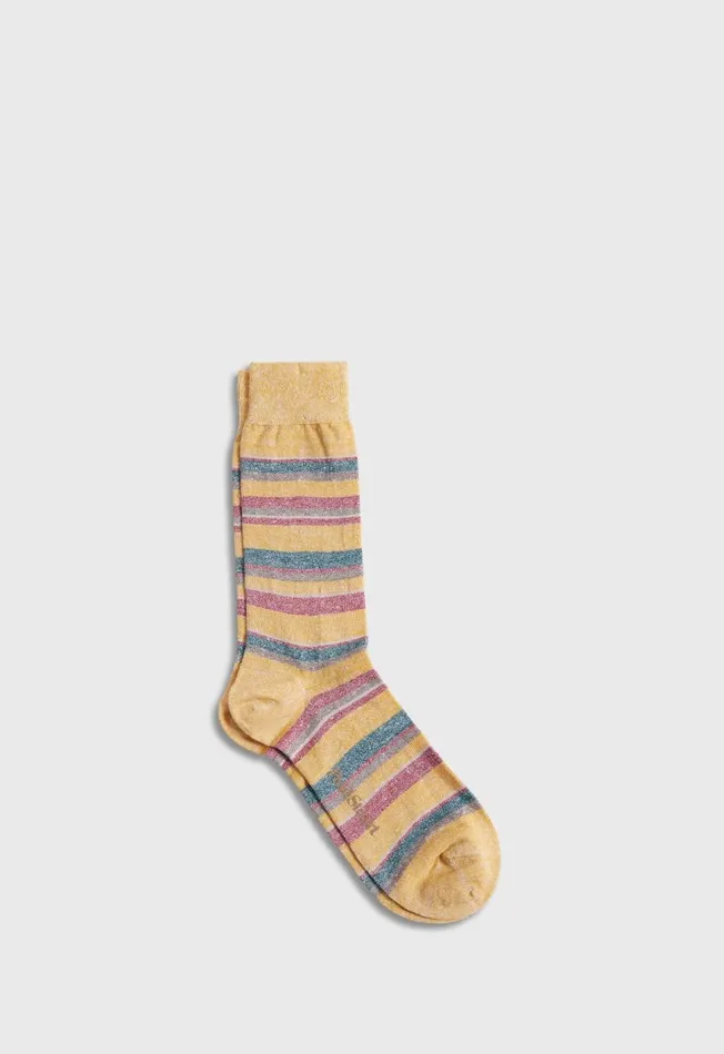 Paul Stuart Socks Linen Mlange Striped Sock Navy 8211 Men