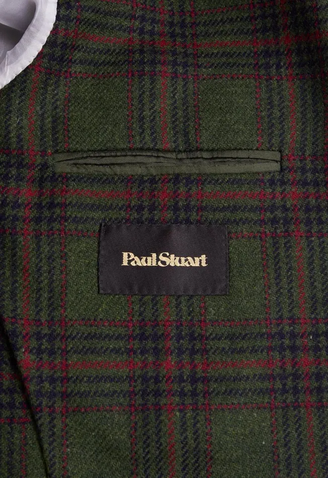 Paul Stuart Sport Jacket and Blazers Plaid Wool Soft Constructed Jacket Greenred 8211 Men