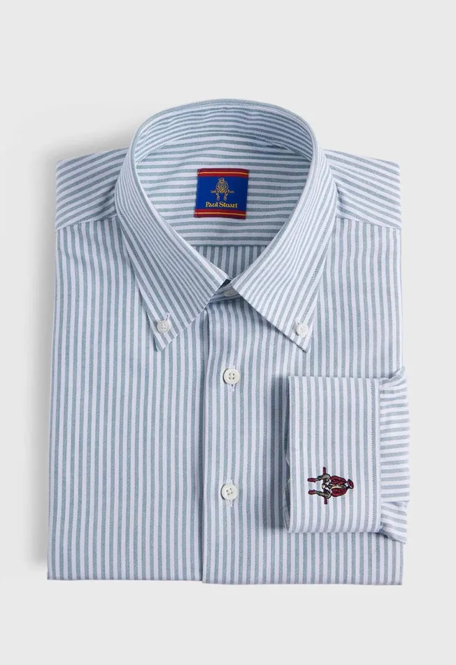 Paul Stuart Sport Shirts Cotton Oxford Stripe Sport Shirt Green 8211 Men
