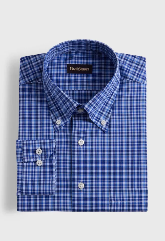 Paul Stuart Sport Shirts Cotton Plaid Sport Shirt Navyblue 8211 Men