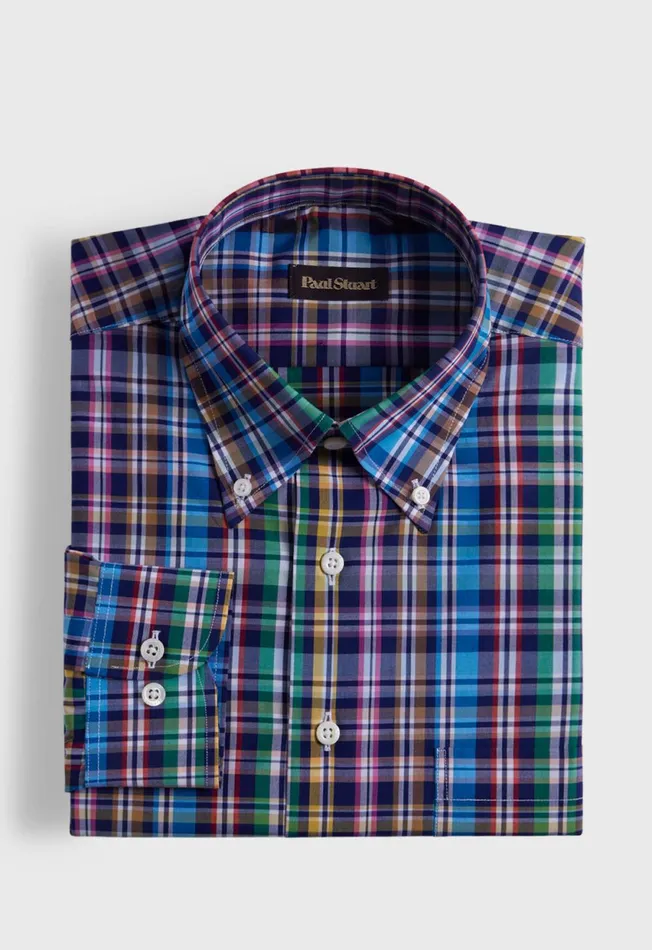 Paul Stuart Sport Shirts Cotton Plaid Sport Shirt Navymulti 8211 Men
