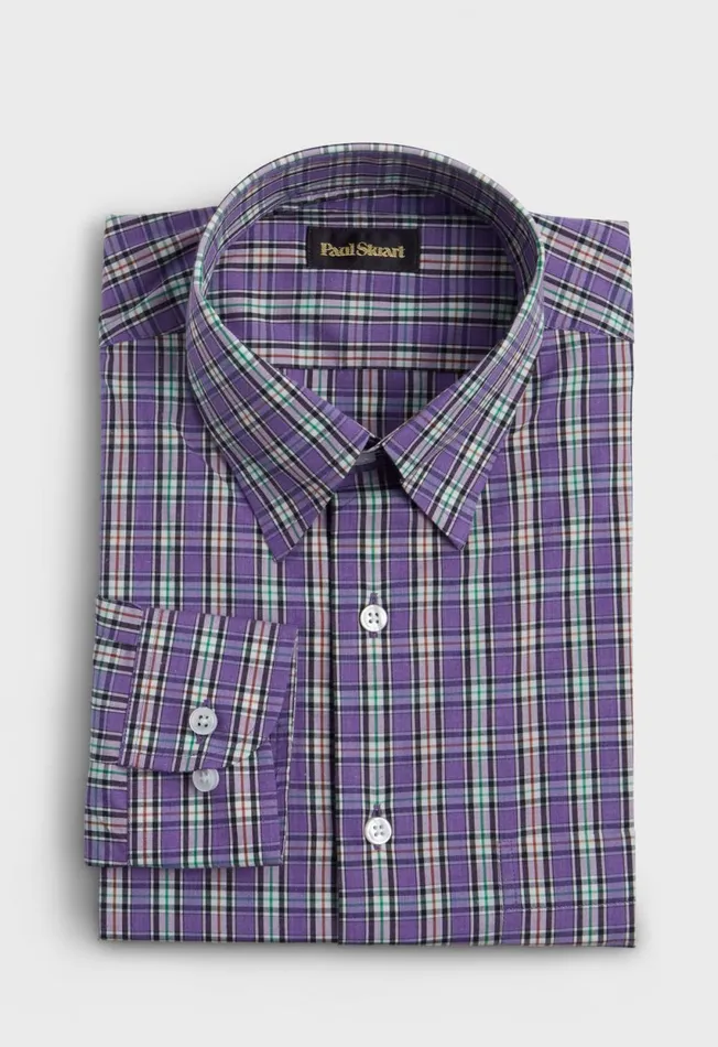 Paul Stuart Sport Shirts Cotton Poplin Plaid Sport Shirt Purple 8211 Men