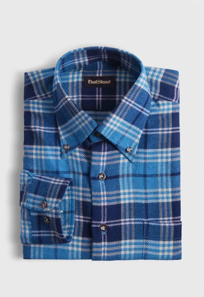 Paul Stuart Sport Shirts Flannel Plaid Sport Shirt Bluepurple 8211 Men