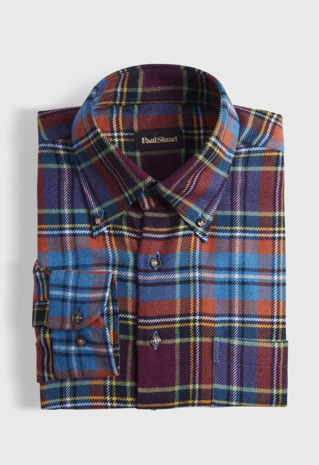 Paul Stuart Sport Shirts Flannel Plaid Sport Shirt Orange 8211 Men