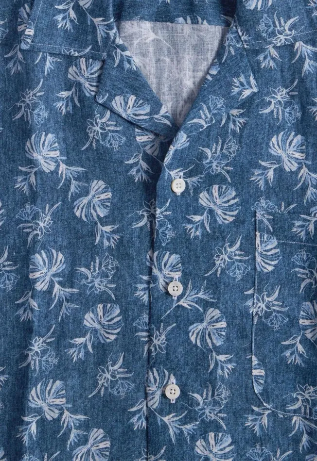 Paul Stuart Sport Shirts Linen Leaf Print Camp Shirt Denim 8211 Men Paul Stuart Sport Shirts Linen Leaf Print Camp Shirt Denim 8211 Men