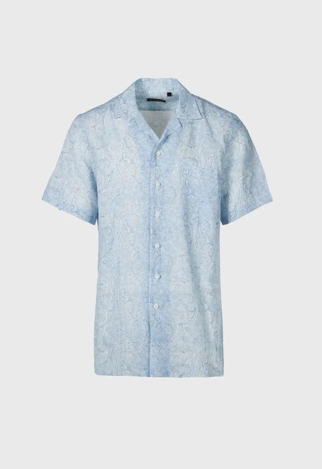 Paul Stuart Sport Shirts Linen Paisley Print Camp Shirt Light Blue 8211 Men