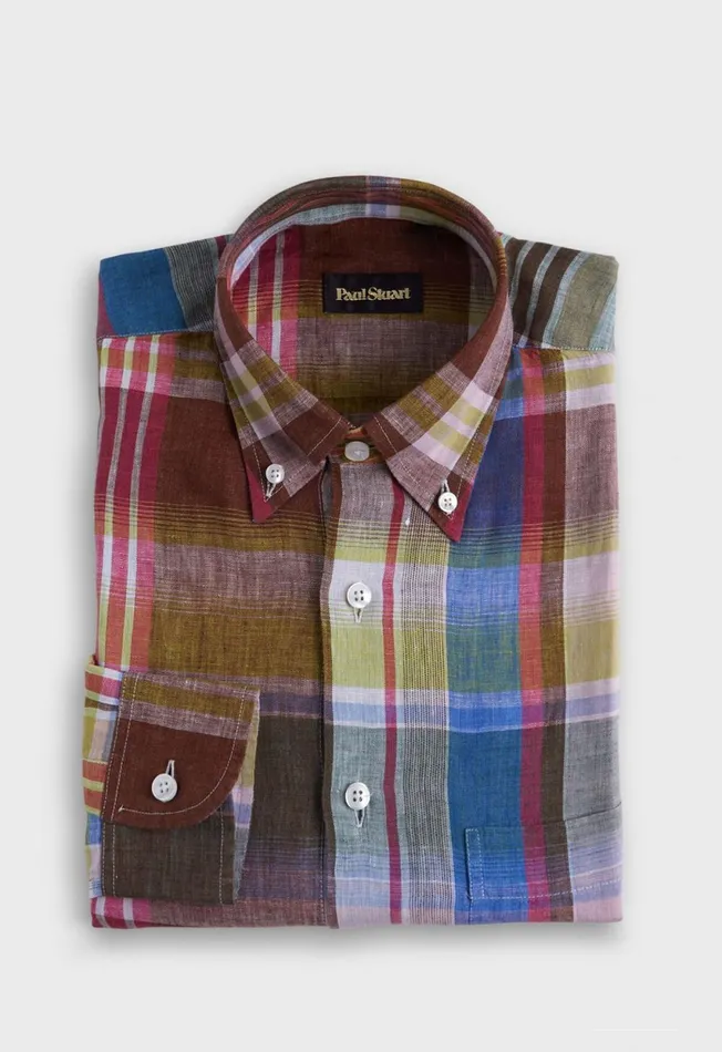 Paul Stuart Sport Shirts Linen Plaid Sport Shirt Browngreen 8211 Men