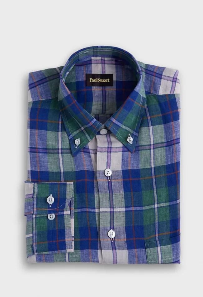 Paul Stuart Sport Shirts Linen Plaid Sport Shirt Purplegreen 8211 Men