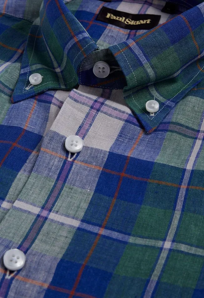 Paul Stuart Sport Shirts Linen Plaid Sport Shirt Purplegreen 8211 Men Paul Stuart Sport Shirts Linen Plaid Sport Shirt Purplegreen 8211 Men
