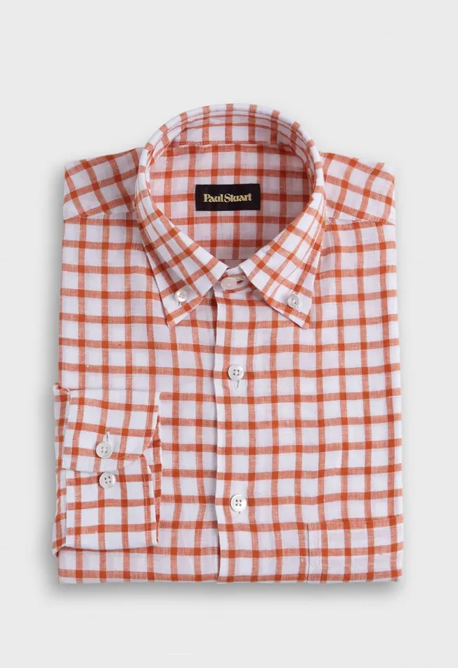 Paul Stuart Sport Shirts Linen Windowpane Sport Shirt Bluewhite 8211 Men