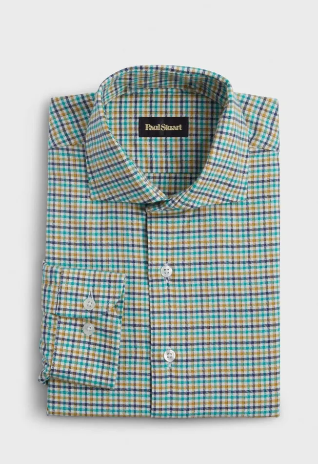 Paul Stuart Sport Shirts Mini Check Flannel Sport Shirt Blueorange 8211 Men