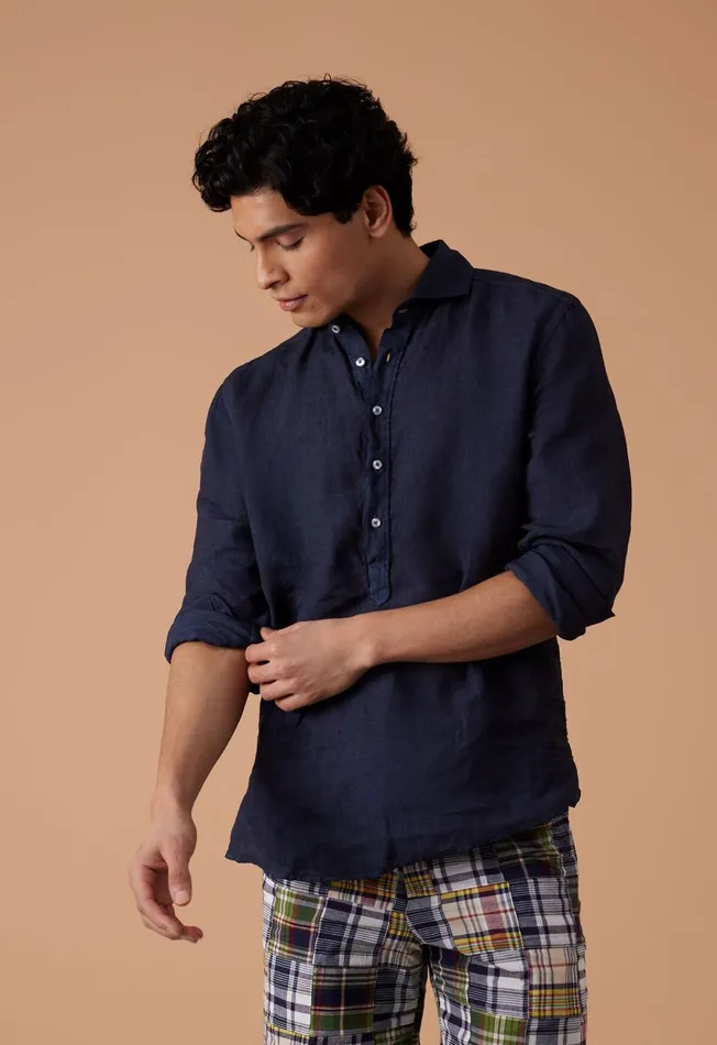Paul Stuart Sport Shirts Washed Linen Pullover Shirt Navy 8211 Men Paul Stuart Sport Shirts Washed Linen Pullover Shirt Navy 8211 Men