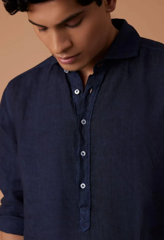 Paul Stuart Sport Shirts Washed Linen Pullover Shirt Navy 8211 Men Paul Stuart Sport Shirts Washed Linen Pullover Shirt Navy 8211 Men